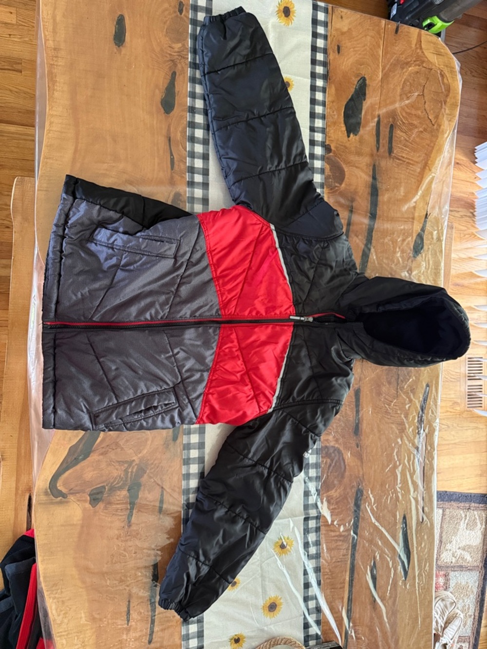 Pacific Trail Black and Red Hooded Puffer Jacket for Kids